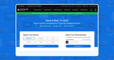 MacFinder Sell My Mac landing page on a desktop device mockup.