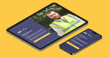 Oakpark Security Converse app login screen on tablet and mobile devices.